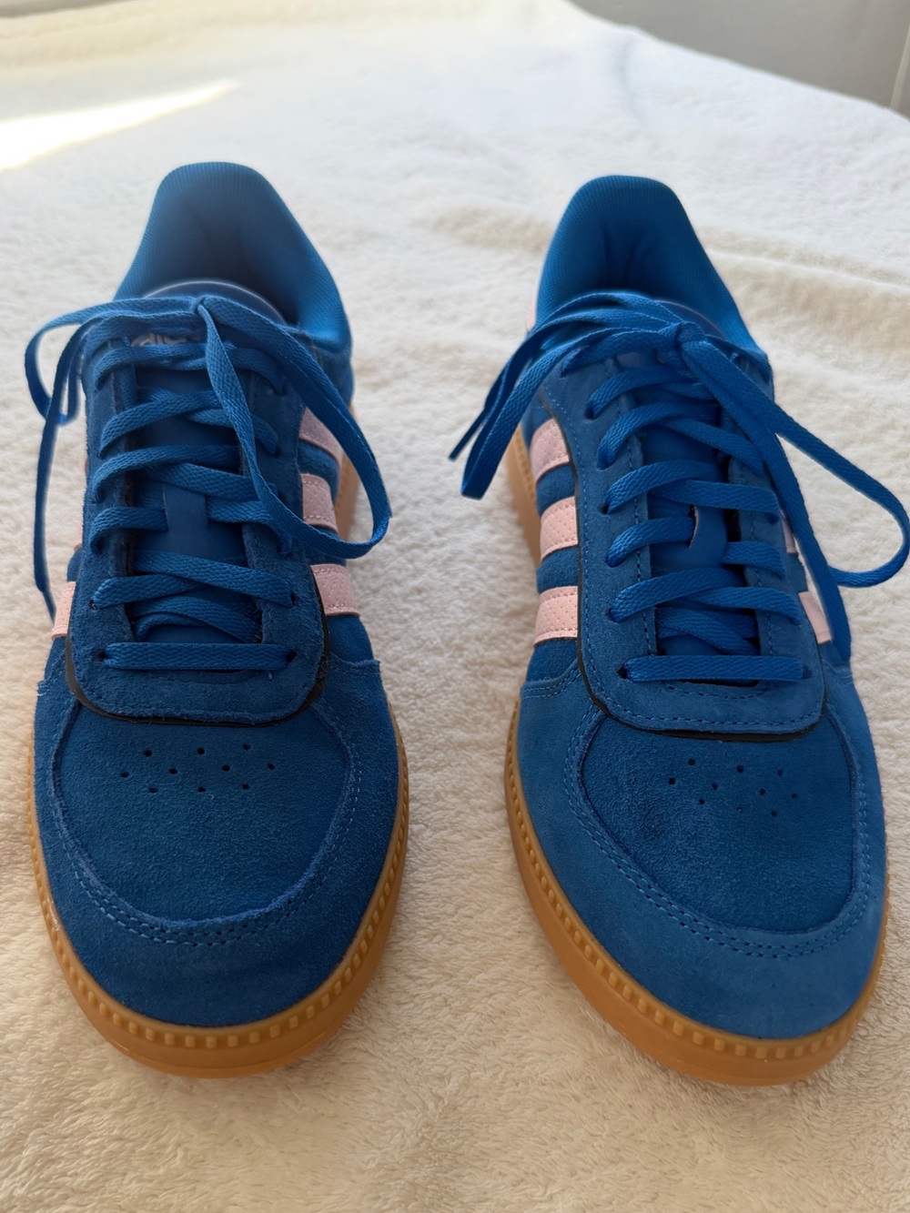 Women’s Adidas Blue and Pink Suede Sneakers